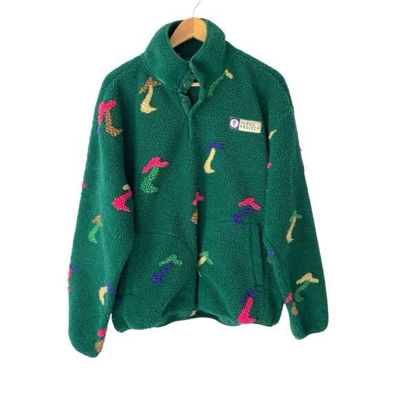 Parks Project UO Exclusive Dancing Shrooms Mushroom Green Fleece Sweatshirt Med - Picture 3 of 11